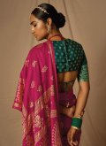 Rani color Brasso Trendy Saree with Woven - 2