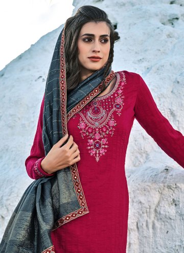 Rani color Chinon Salwar Suit with Embroidered
