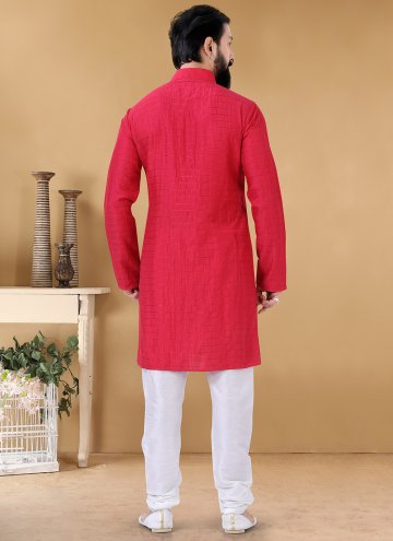 Rani color Cotton  Kurta Pyjama with Strips Print