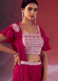 Rani color Embroidered Crepe Silk Trendy Saree - 1