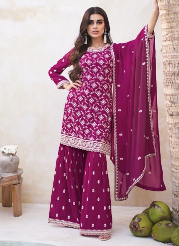 Rani color Embroidered Georgette Salwar Suit