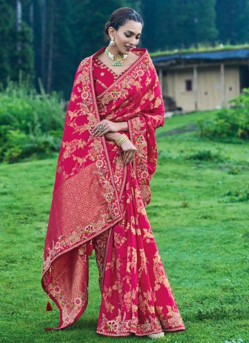 Rani color Embroidered Silk Classic Designer Saree