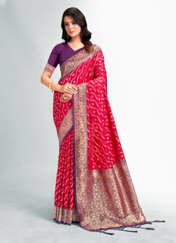 Rani color Fancy work Silk Classic Designer Saree