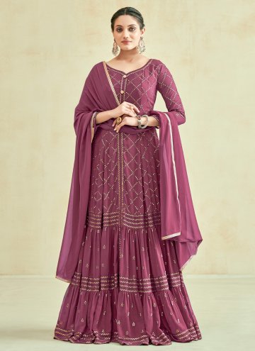 Rani color Georgette Gown with Embroidered