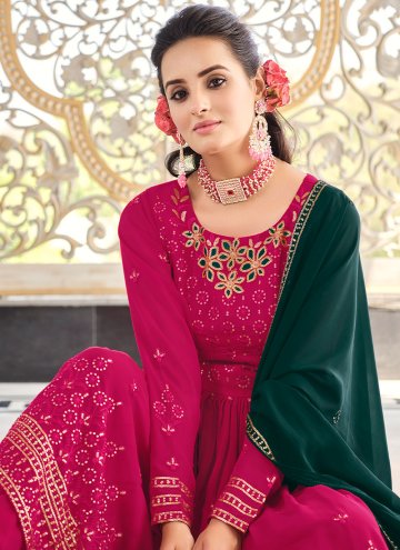 Rani color Georgette Palazzo Suit with Embroidered