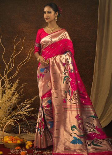 Rani color Meenakari Silk Traditional Saree