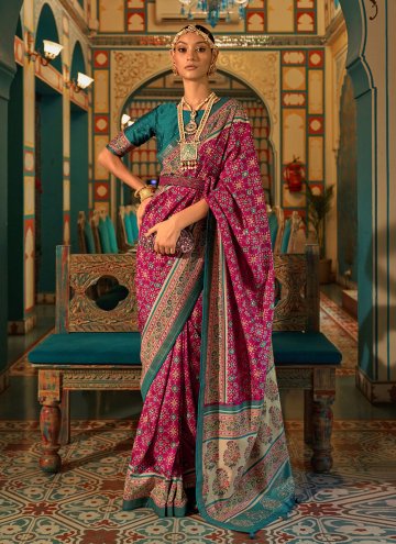 Rani color Patola Silk Contemporary Saree with Wov