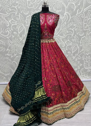 Rani color Pure Silk A Line Lehenga Choli with Emb