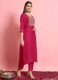 Rani color Silk Blend Salwar Suit with Embroidered - 1