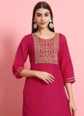 Rani color Silk Blend Salwar Suit with Embroidered - 2