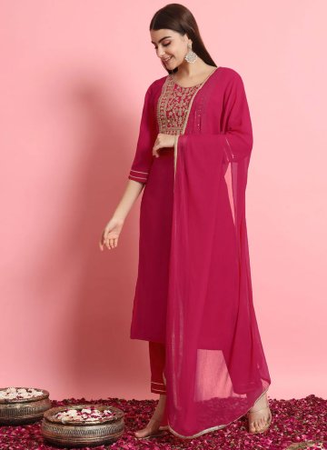 Rani color Silk Blend Salwar Suit with Embroidered