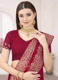 Rani color Silk Classic Designer Saree with Embroidered - 1