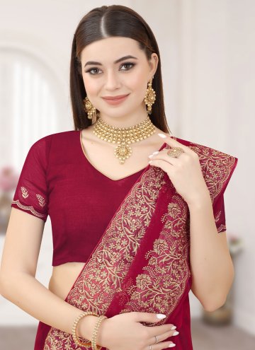 Rani color Silk Classic Designer Saree with Embroidered