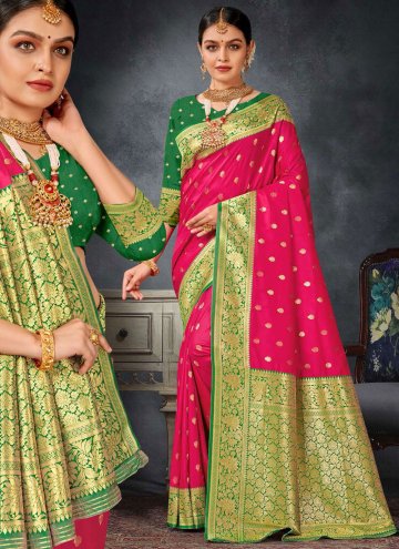 Rani color Silk Classic Designer Saree with Woven