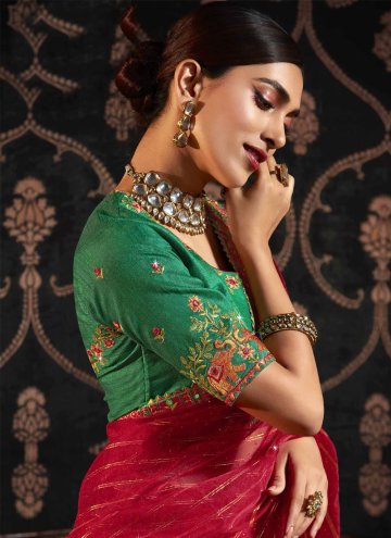 Rani color Silk Contemporary Saree with Border