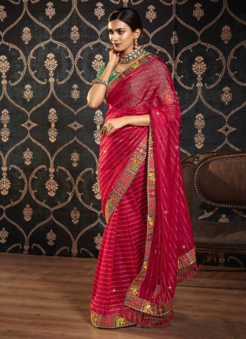 Rani color Silk Contemporary Saree with Border