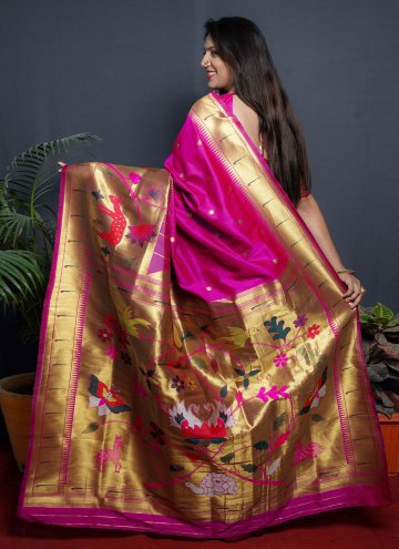 Rani color Silk Contemporary Saree with Jacquard Work