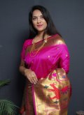 Rani color Silk Contemporary Saree with Jacquard Work - 2