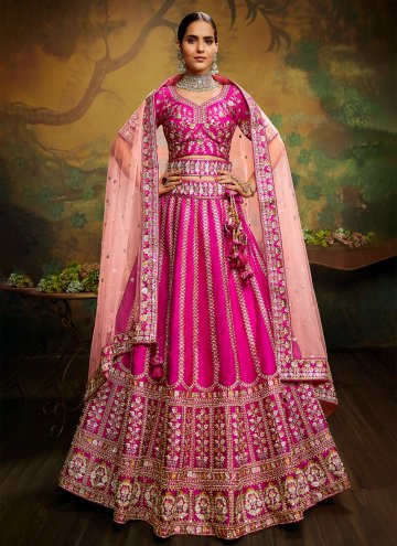 Rani color Silk Designer Lehenga Choli with Embroi