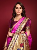 Rani color Silk Traditional Saree with Woven - 1