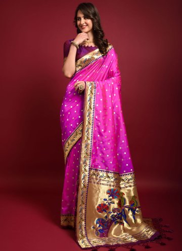 Rani color Silk Traditional Saree with Woven
