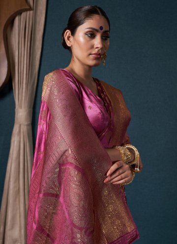 Rani color Woven Satin Silk Contemporary Saree
