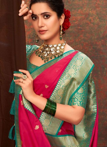 Rani color Woven Silk Classic Designer Saree