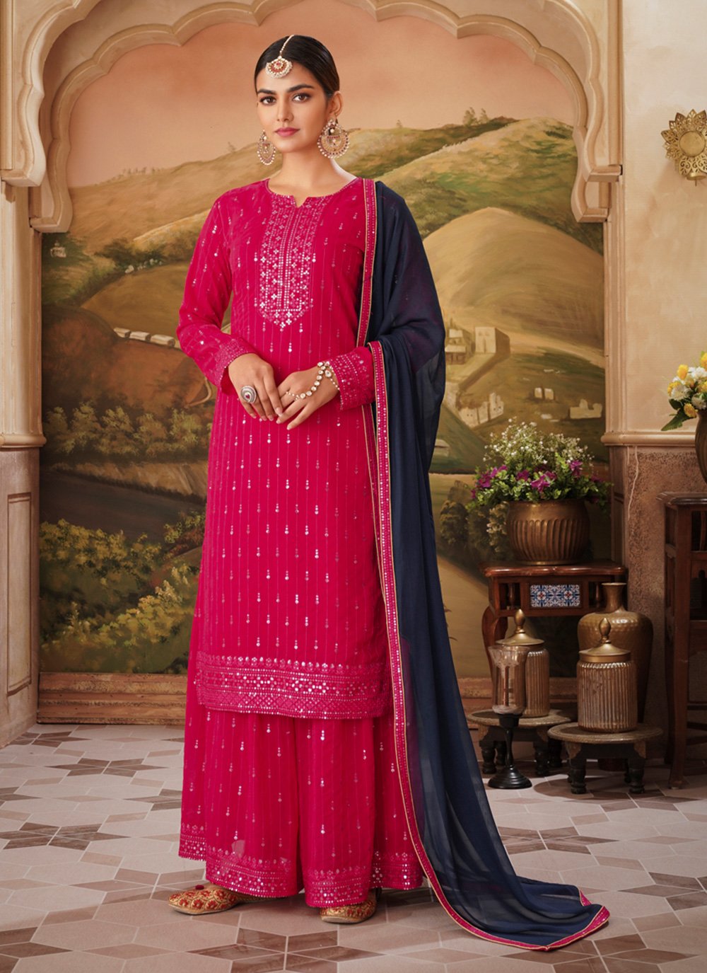 Rani Faux Georgette Embroidered Salwar Suit