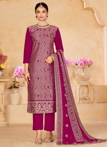 Rani Pant Style Suit in Vichitra Silk with Embroidered