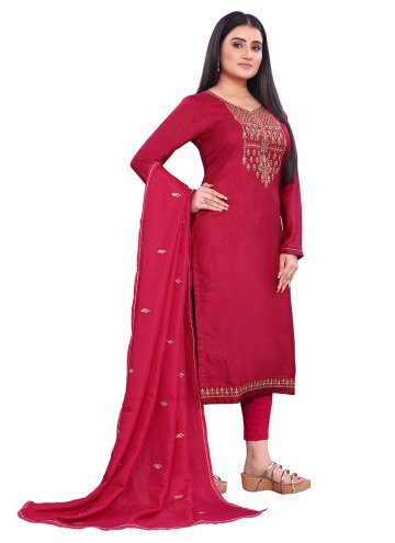 Rani Salwar Suit in Silk with Embroidered