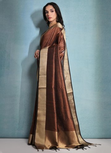 Raw Silk Classic Designer Saree in Brown Enhanced 