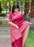 Raw Silk Classic Designer Saree in Maroon Enhanced with Border - 1