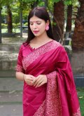 Raw Silk Classic Designer Saree in Maroon Enhanced with Border - 2
