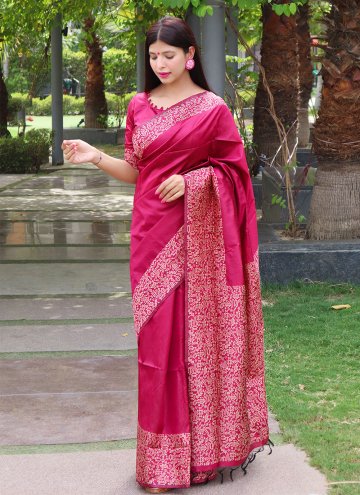 Raw Silk Classic Designer Saree in Maroon Enhanced