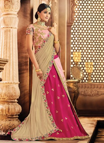 Raw Silk Classic Designer Saree in Pink Enhanced with Embroidered