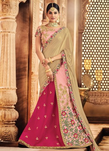 Raw Silk Classic Designer Saree in Pink Enhanced with Embroidered
