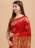 Raw Silk Contemporary Saree in Red Enhanced with Woven - 1