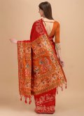 Raw Silk Contemporary Saree in Red Enhanced with Woven - 2