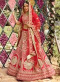 Raw Silk Lehenga Choli in Red Enhanced with Embroidered - 1