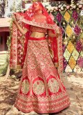 Raw Silk Lehenga Choli in Red Enhanced with Embroidered - 2