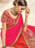 Raw Silk Trendy Saree in Orange and Pink Enhanced with Embroidered - 1
