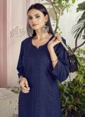 Rayon Casual Kurti in Blue Enhanced with Embroidered - 1
