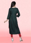 Rayon Designer Kurti in Green Enhanced with Embroidered - 2