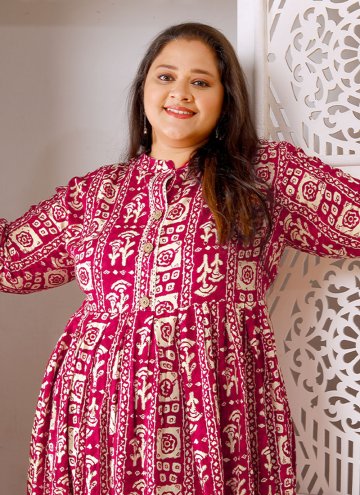 Rayon Designer Kurti in Multi Colour Enhanced with Buttons