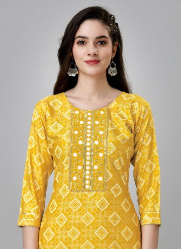 Rayon Designer Kurti in Mustard Enhanced with Embroidered