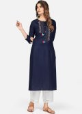 Rayon Designer Kurti in Navy Blue Enhanced with Embroidered - 2