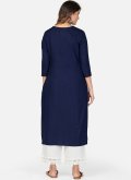 Rayon Designer Kurti in Navy Blue Enhanced with Embroidered - 3