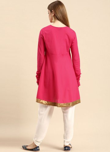 Rayon Designer Kurti in Pink Enhanced with Embroidered