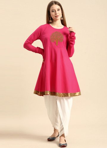 Rayon Designer Kurti in Pink Enhanced with Embroid