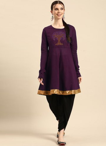 Rayon Designer Kurti in Purple Enhanced with Embroidered
